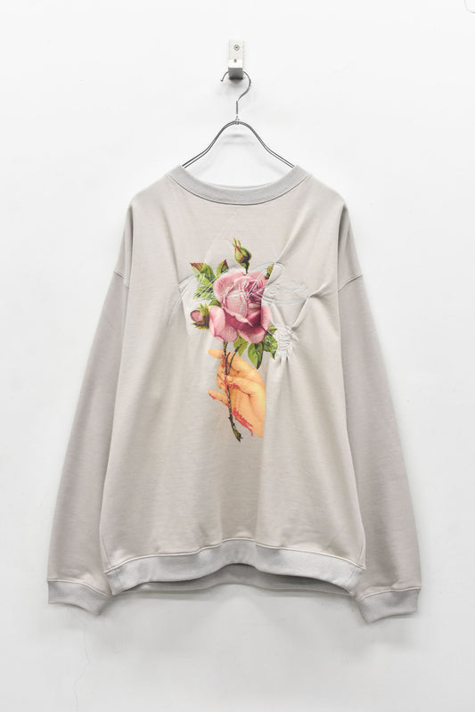 NewRose / Embroidery Wrinklework Sweatshirt - GRAY