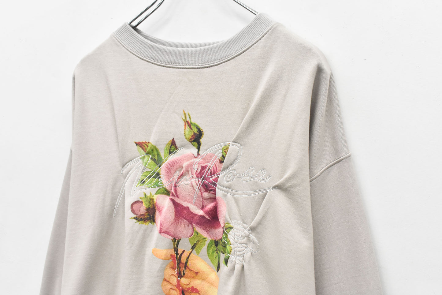 NewRose / Embroidery Wrinklework Sweatshirt - GRAY