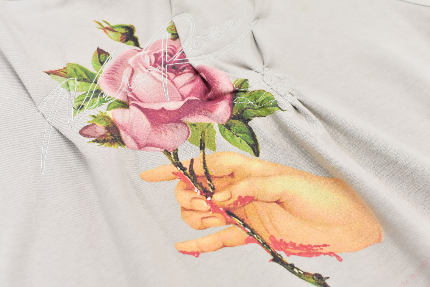 NewRose / Embroidery Wrinklework Sweatshirt - GRAY