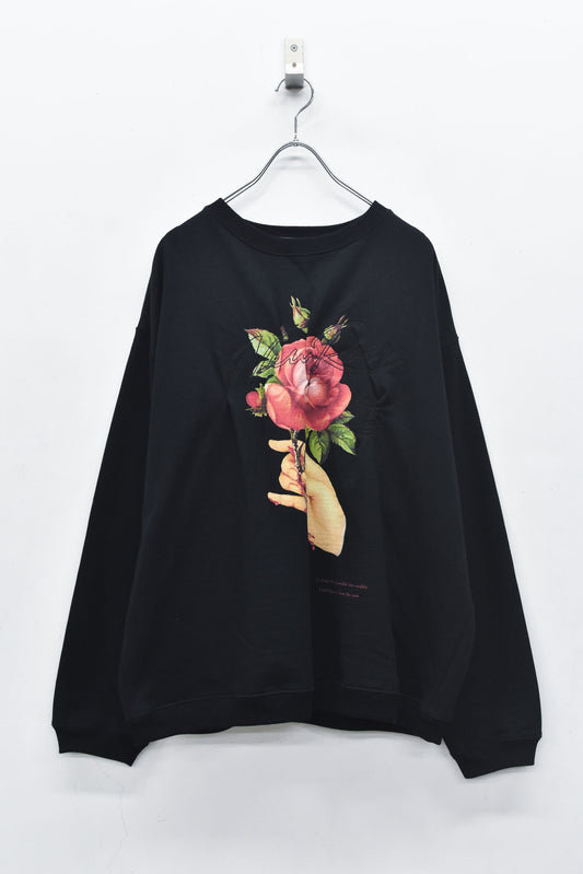 NewRose / Embroidery Wrinklework Sweatshirt - BLACK
