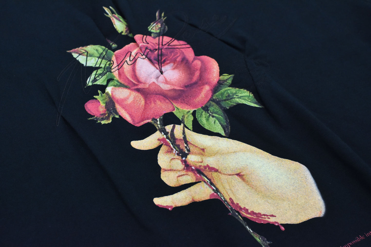 NewRose / Embroidery Wrinklework Sweatshirt - BLACK