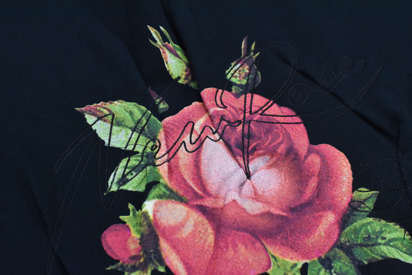 NewRose / Embroidery Wrinklework Sweatshirt - BLACK
