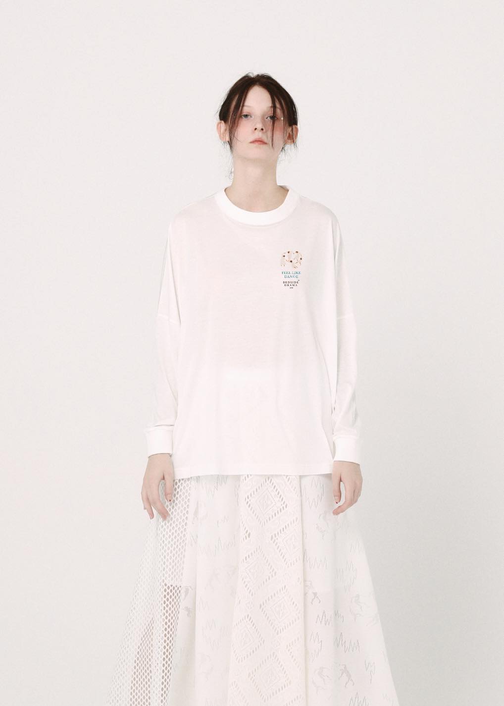 BEDSIDEDRAMA / OMNIDANCE Wide L/S Tee - WHITE