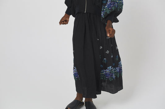 BEDSIDEDRAMA / Mosaic Garden Lace-Up Skirt - BLACK