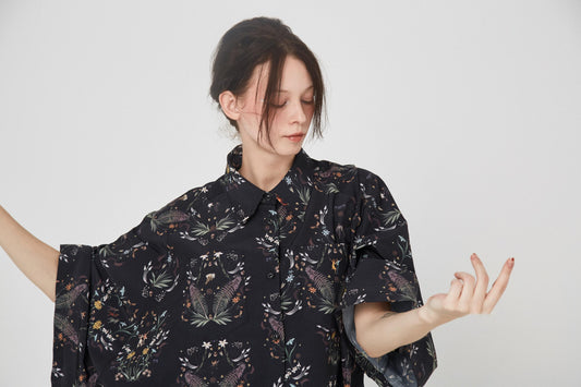 BEDSIDEDRAMA / Dance In The Garden Cape Shirt - BLACK