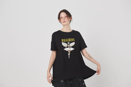 BEDSIDEDRAMA / NEO BALLERINA Flare T-Shirt - BLACK