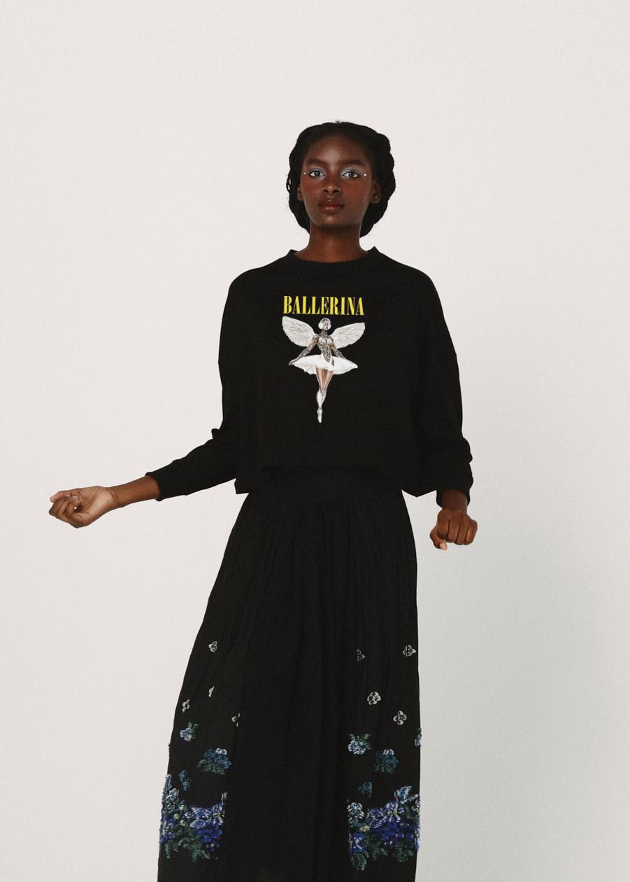 BEDSIDEDRAMA / NEO BALLERINA  Wide L/S Tee - BLACK