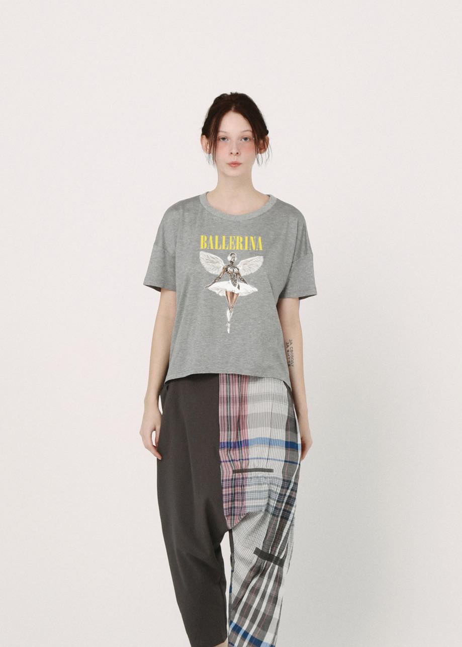 BEDSIDEDRAMA / NEO BALLERINA Flare T-Shirt - GRAY