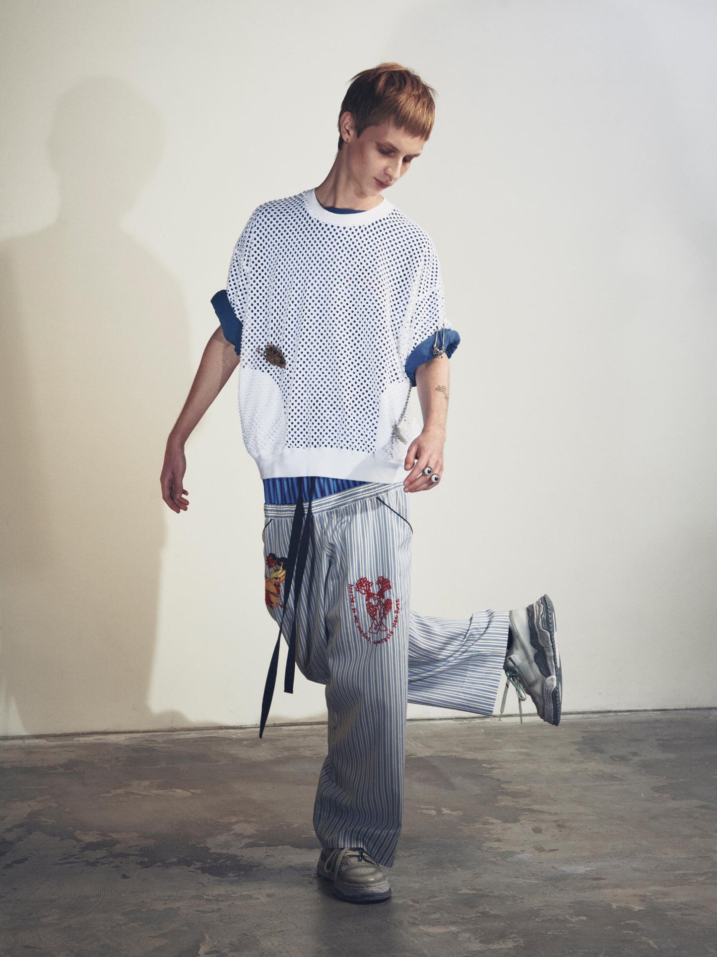 NewRose / Pajama Pants  Embroidery Print - GRAY STRIPE