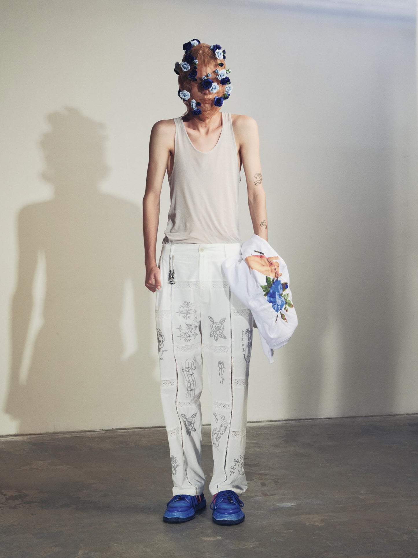 NewRose / Ladder Race×Embroidery Pants - WHITE