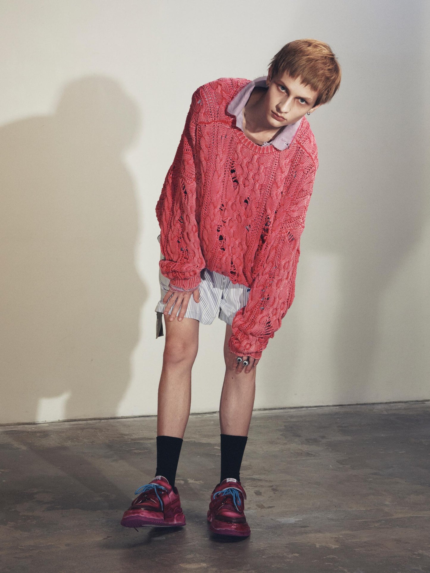 NewRose / Rope Knitting Pigment Destroy Pullover - BLUE