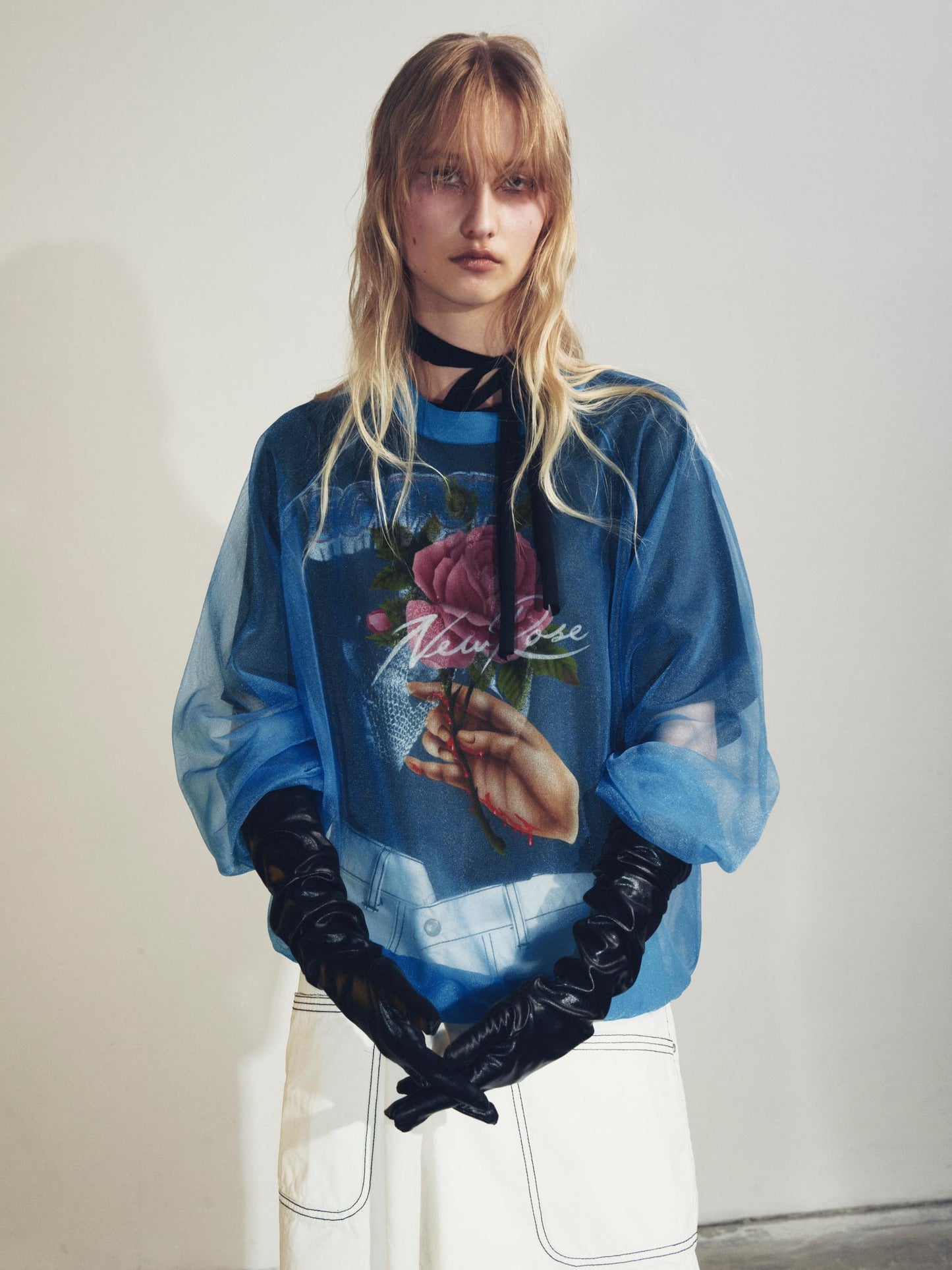 NewRose / Sheer Knit Pullover - SKY BLUE