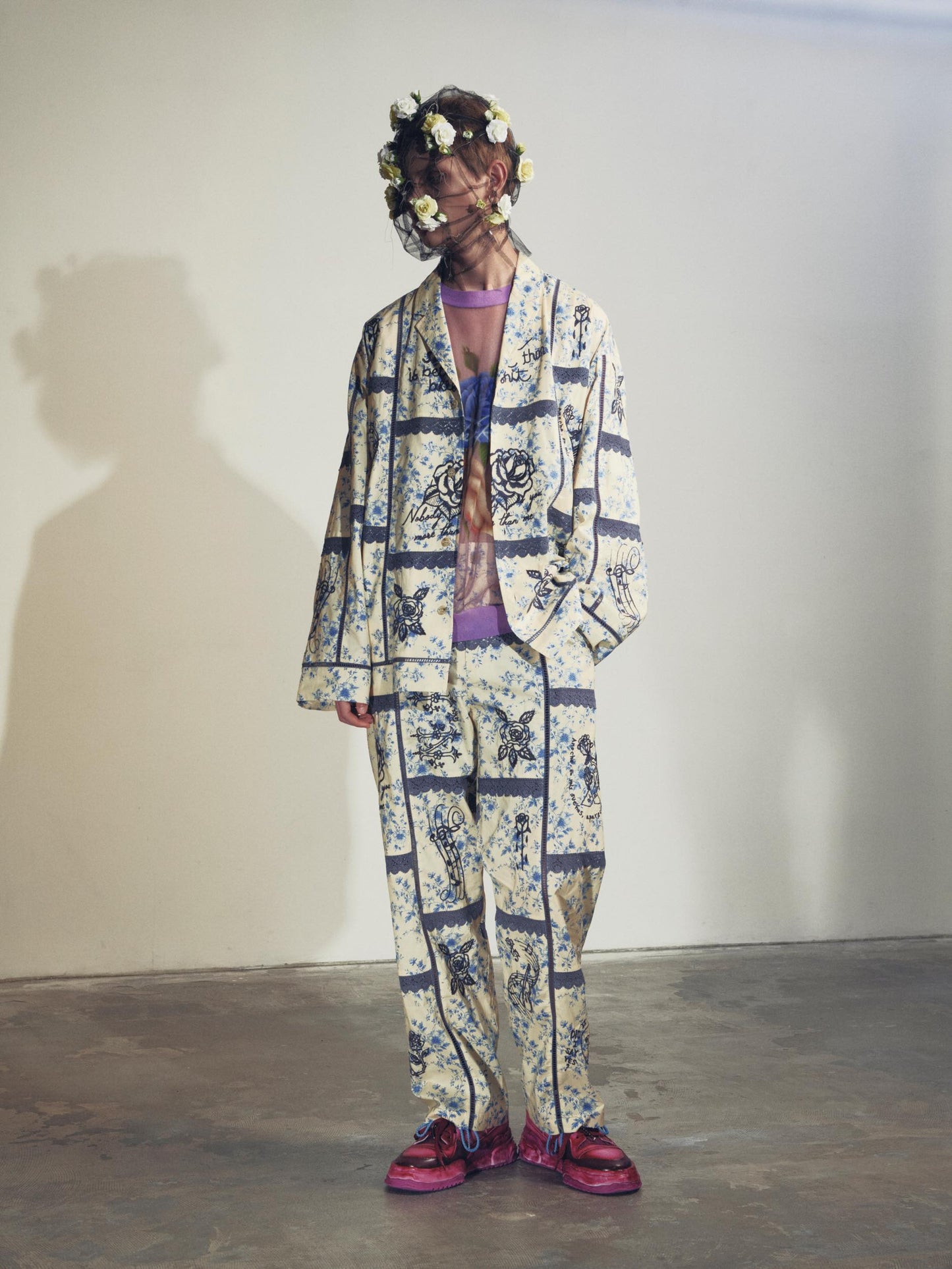 NewRose / Ladder Race×Embroidery Pants - BLUE FLOWER